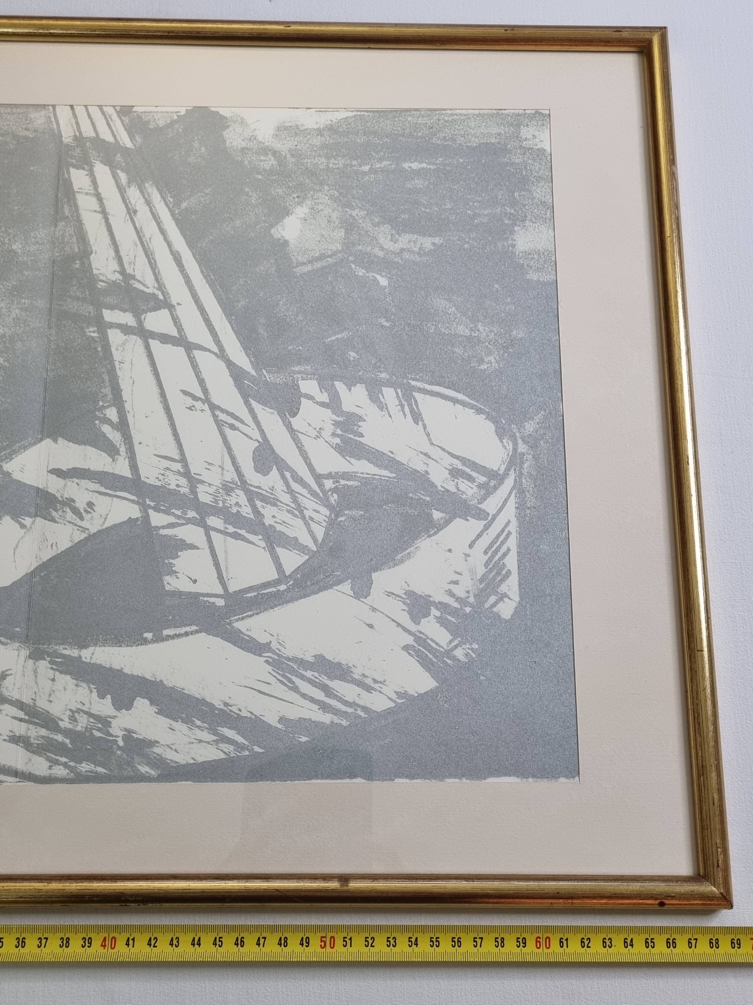 Original lithograph after Jean-Luc Poivret, "Flying Machine", 69 x 47 cm, framed, 1970s