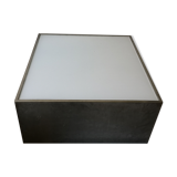 Square block coffee table white glass and metal, cube design 1970