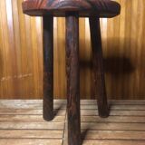 Vintage half moon wooden tripod milking stool #a580