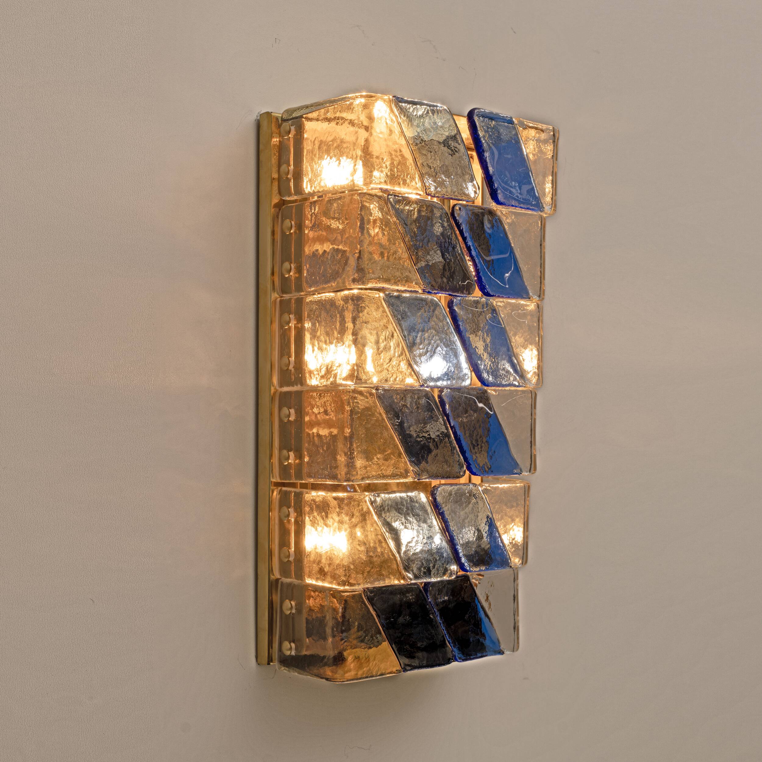 Pair of Mid-century Modern Style Italian Murano Glass and Brass Sconces