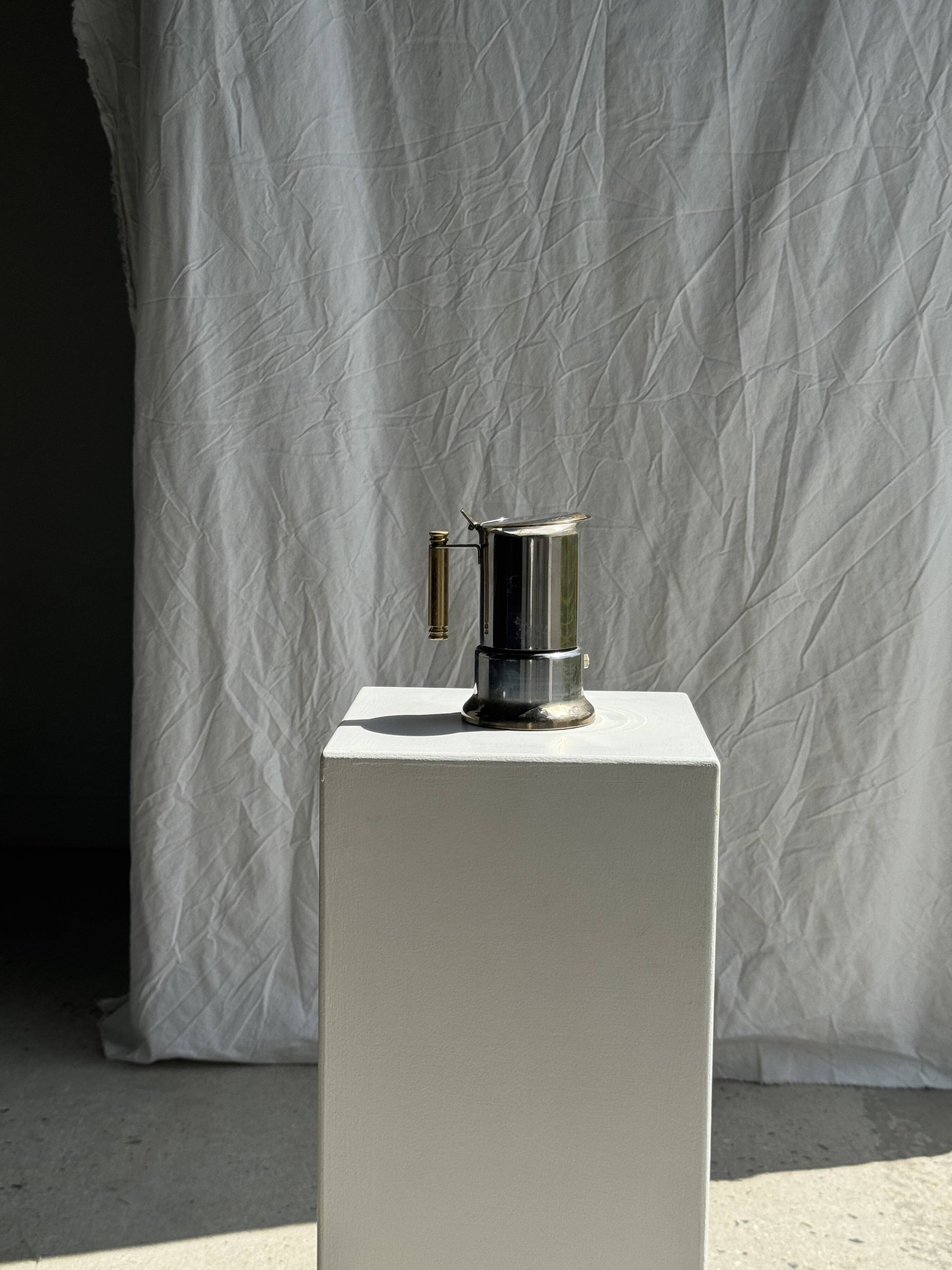 Small silver and gold Italian coffee maker Alpu-F Puppieni in stainless steel