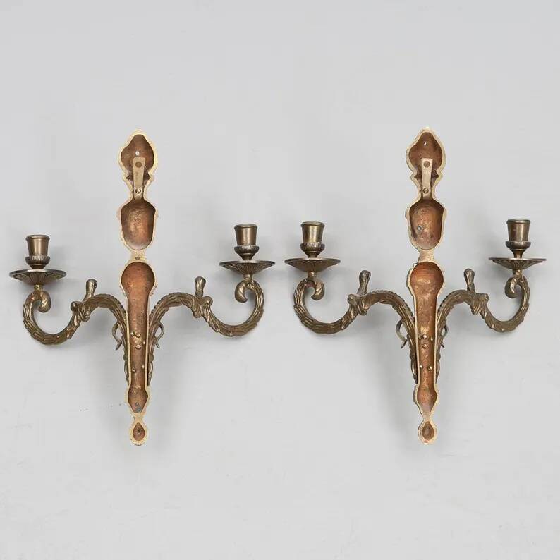 Pair of Mid-Century Gustavian Brass Wall Sconces