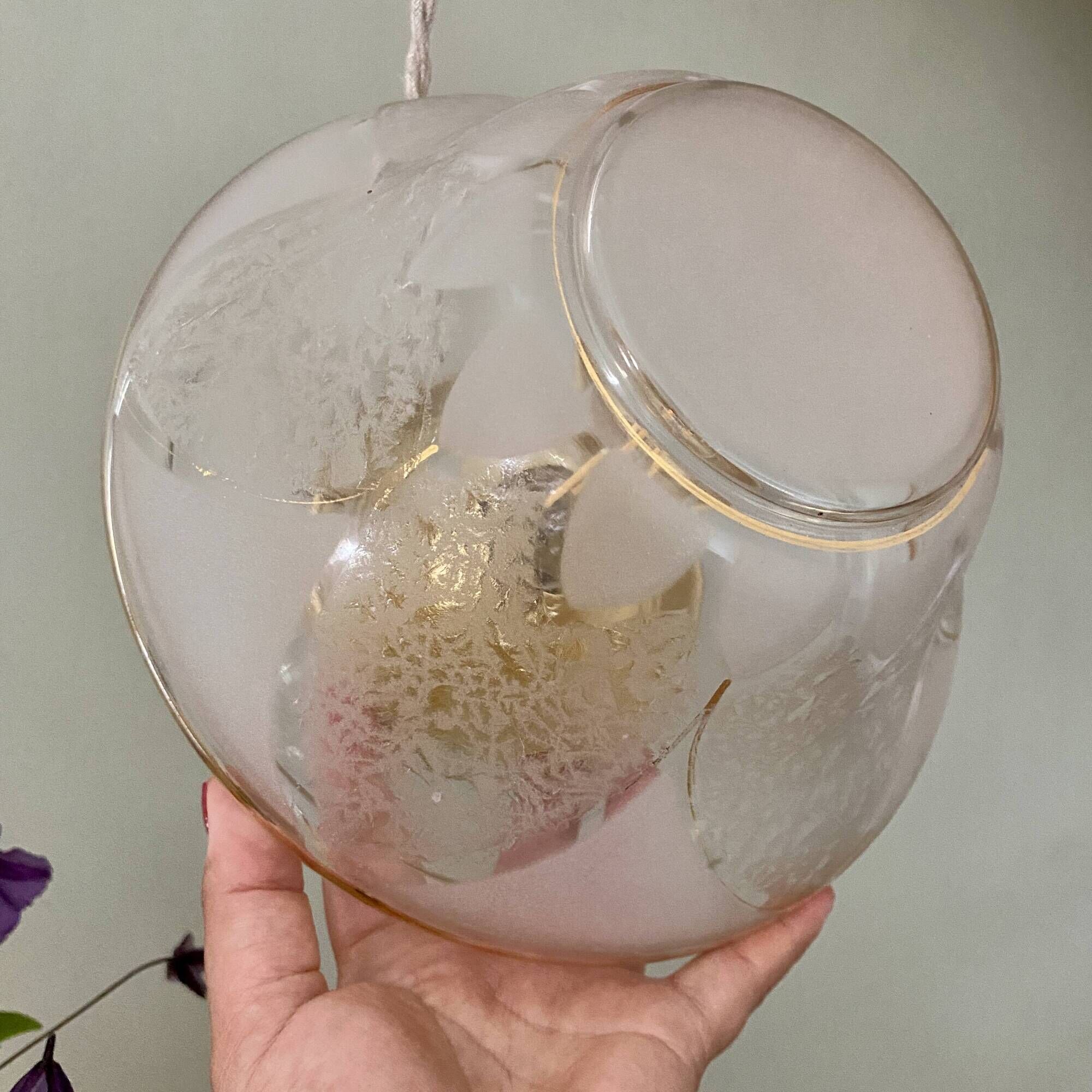 Vintage art deco globe pendant light in white and gold frosted glass
