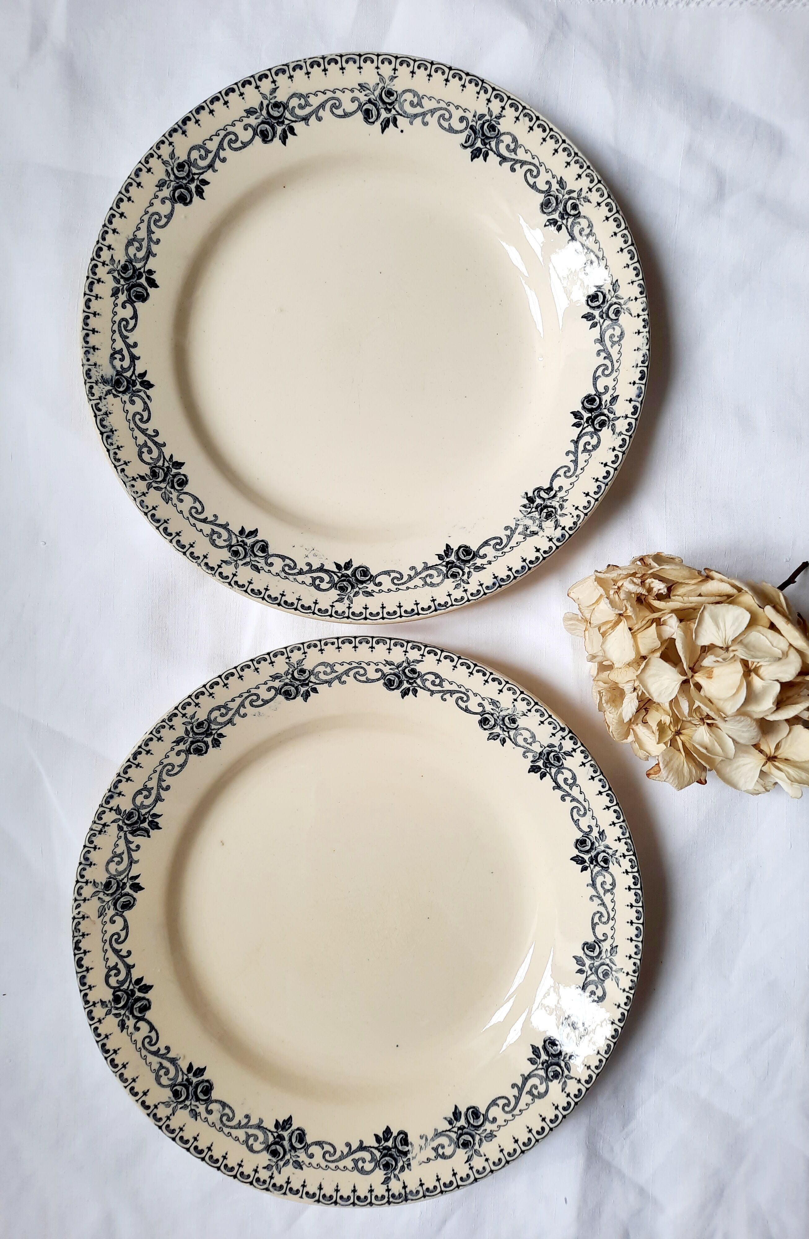 Antique dessert plates mismatched iron earth