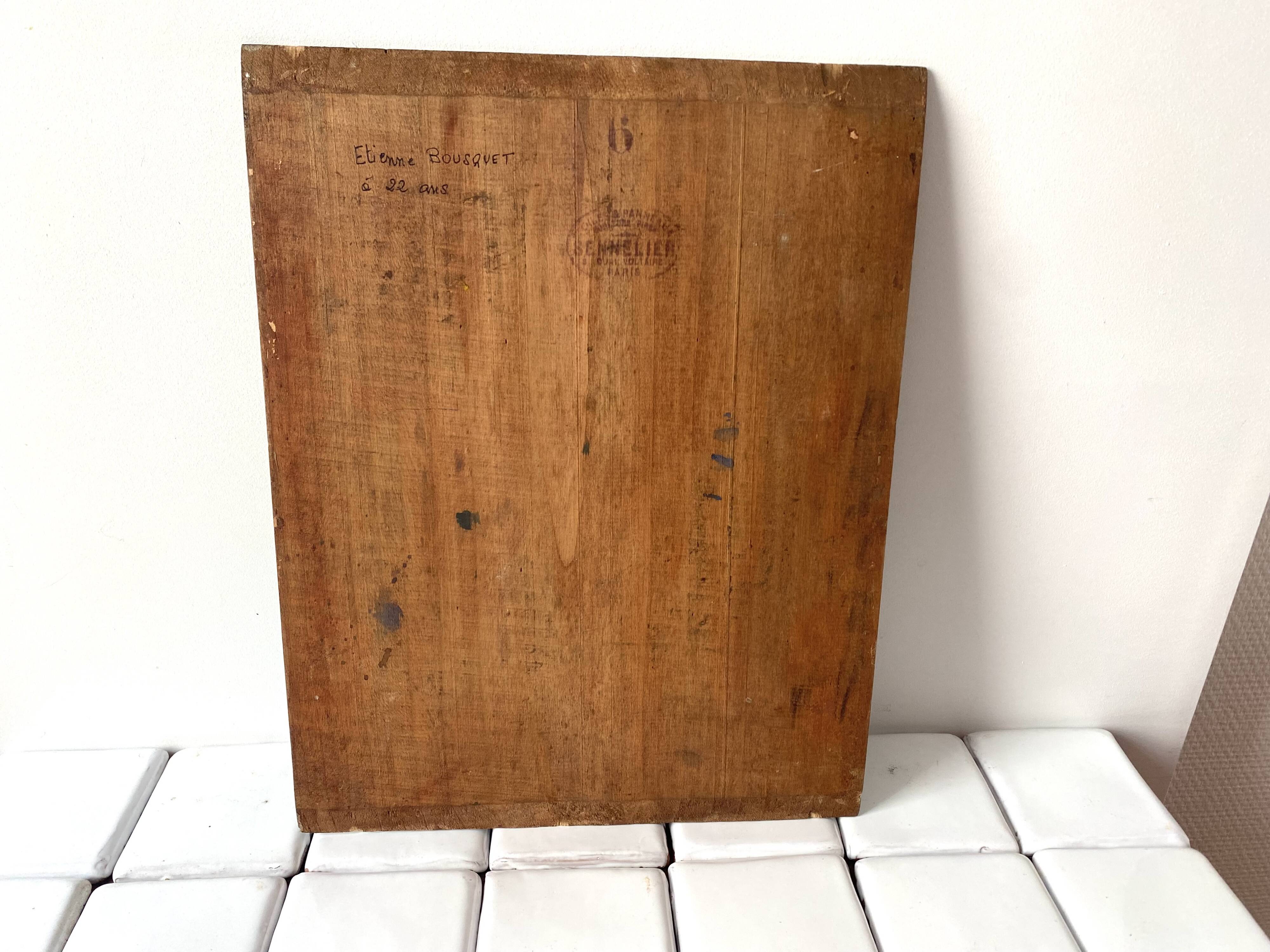 Old portrait in oil on panel 1920, vintage painting of a man signed Cagnet