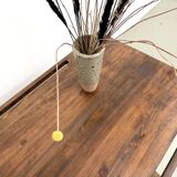 Solid pine workbench, grooved top, satin brown finish.