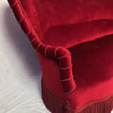 Napoleon III confidant sofa, red velvet trim redone