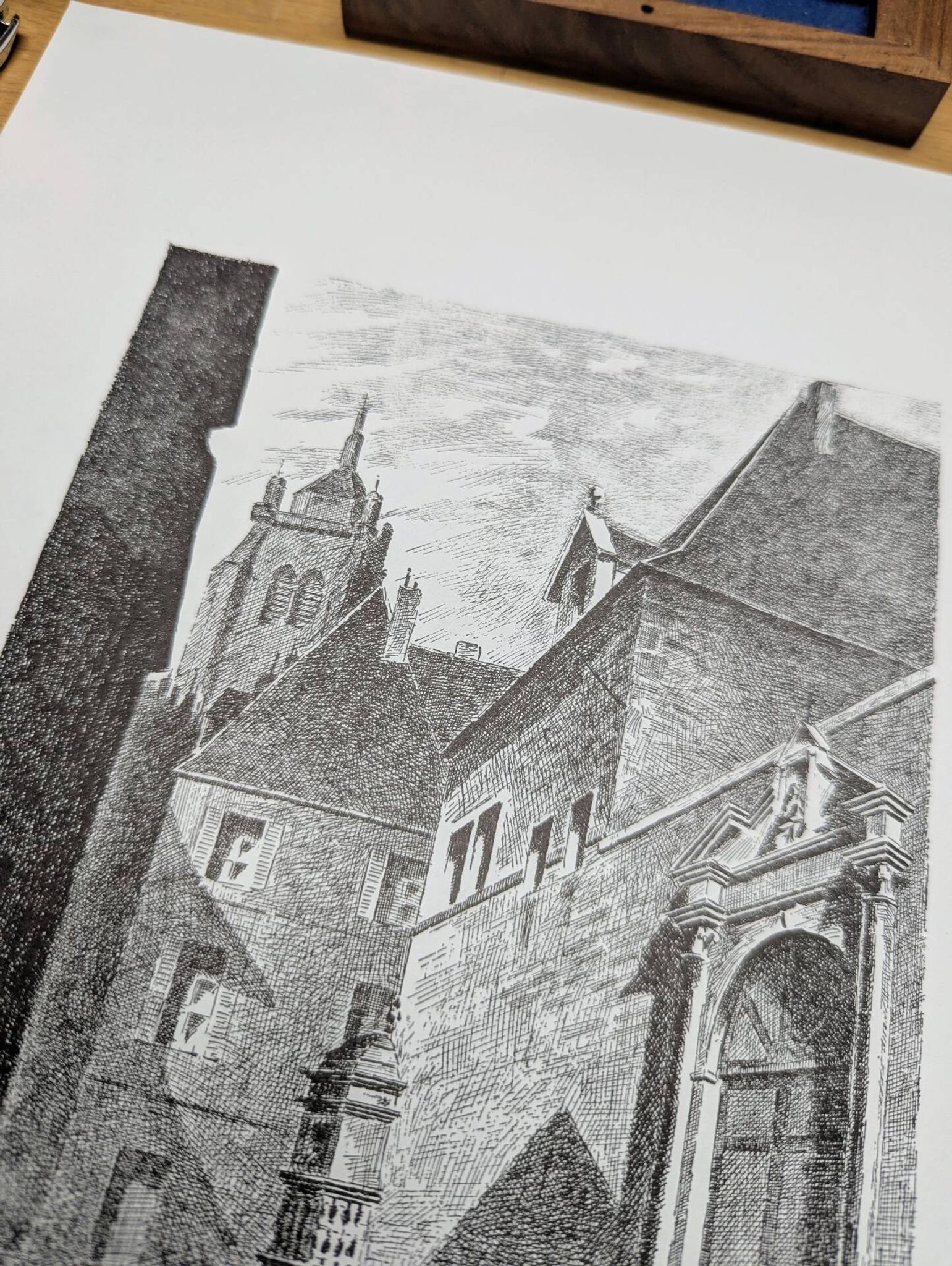 Hôtel-Dieu, Dole, Jura, vintage engraving, printed in 1950.