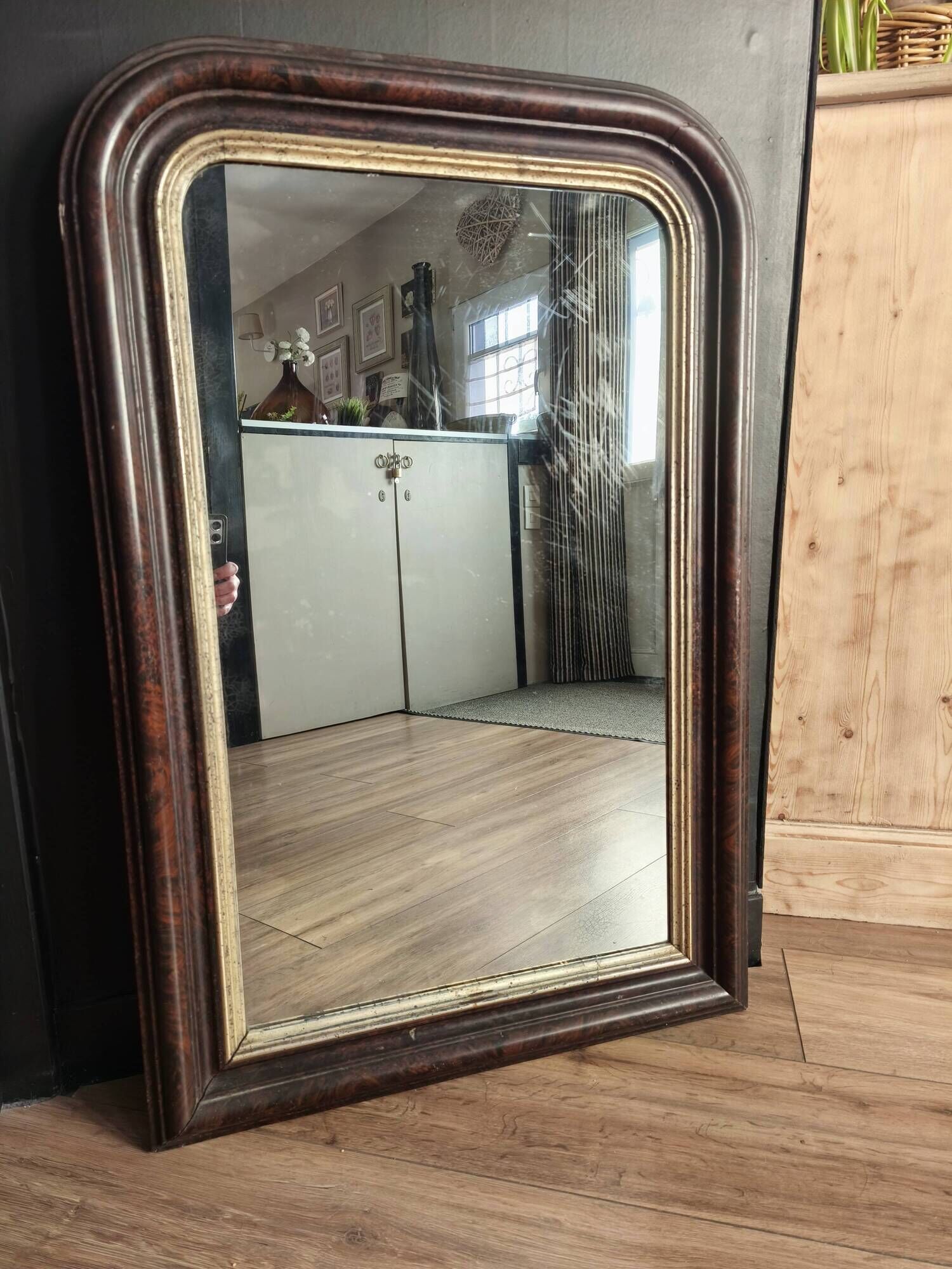 Louis-Philippe mirror in old wood and patinated gilded surround