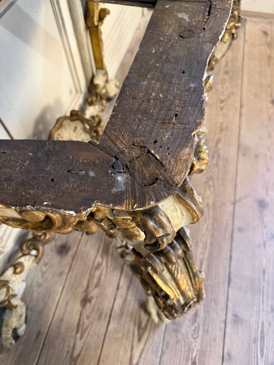Painted and gilded wooden console, Italy, 18th century.