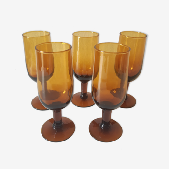 Set of 5 small amber glass flutes