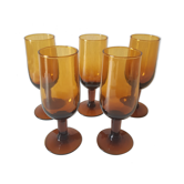 Set of 5 small amber glass flutes