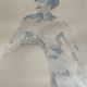 Painting signed monochrome blue black watercolor “seated woman”