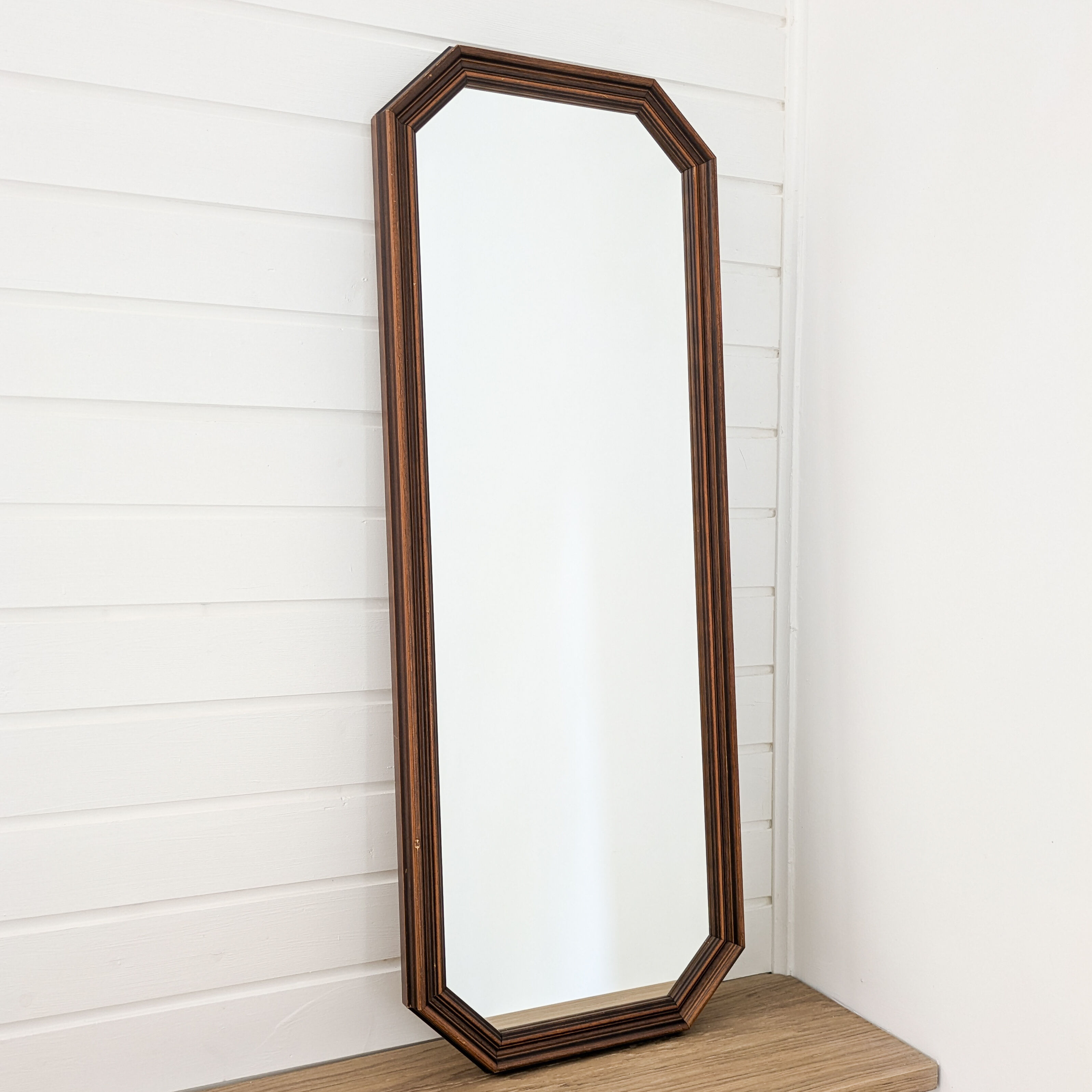 Miroir vintage octogonal en bois massif, rétro salle de bain salon couloir