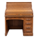 Oak desk with sliding door and leather wood chair.