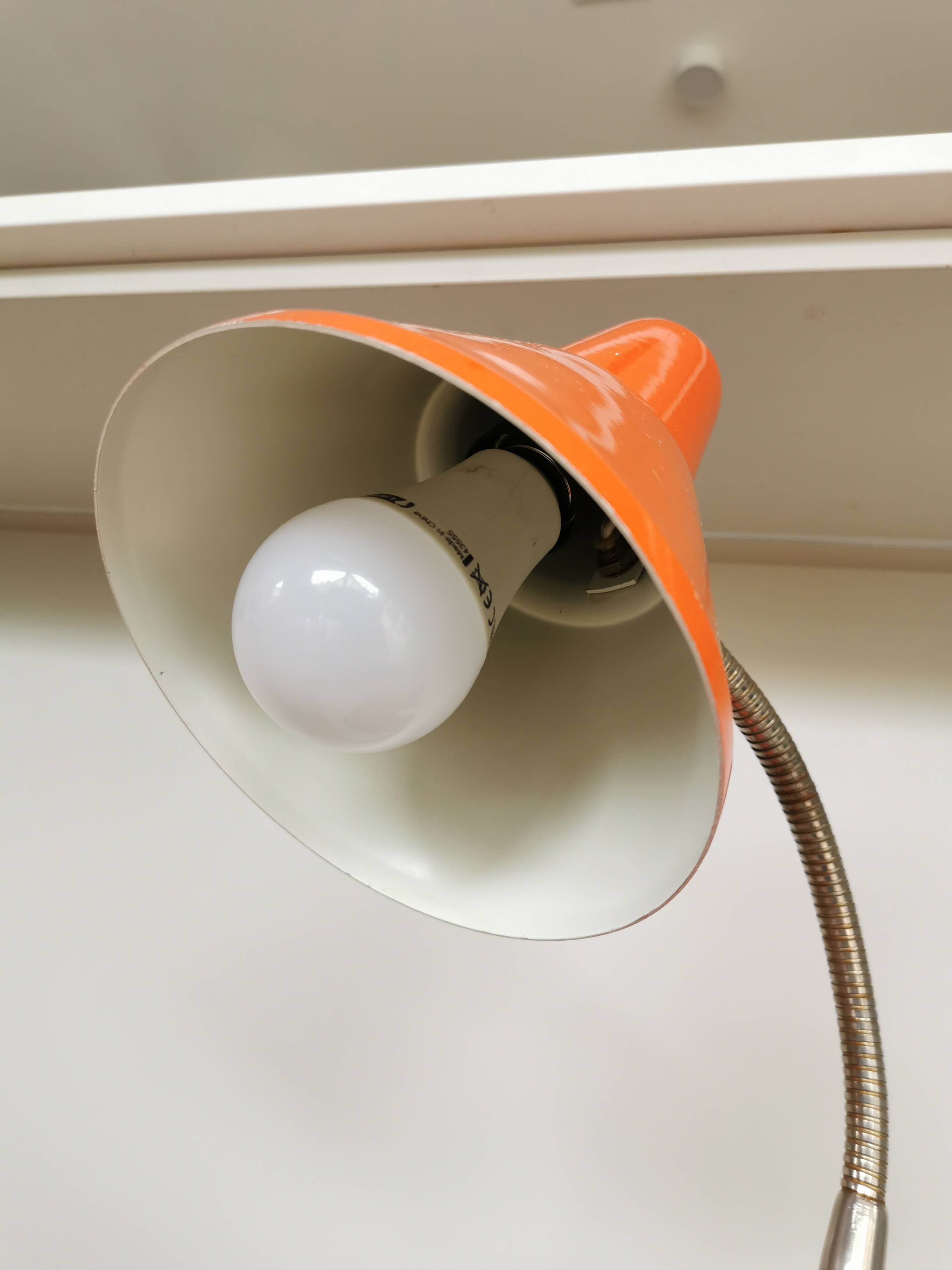 Vintage Orange Gooseneck Desk Lamp: 1970s Industrial Table Light