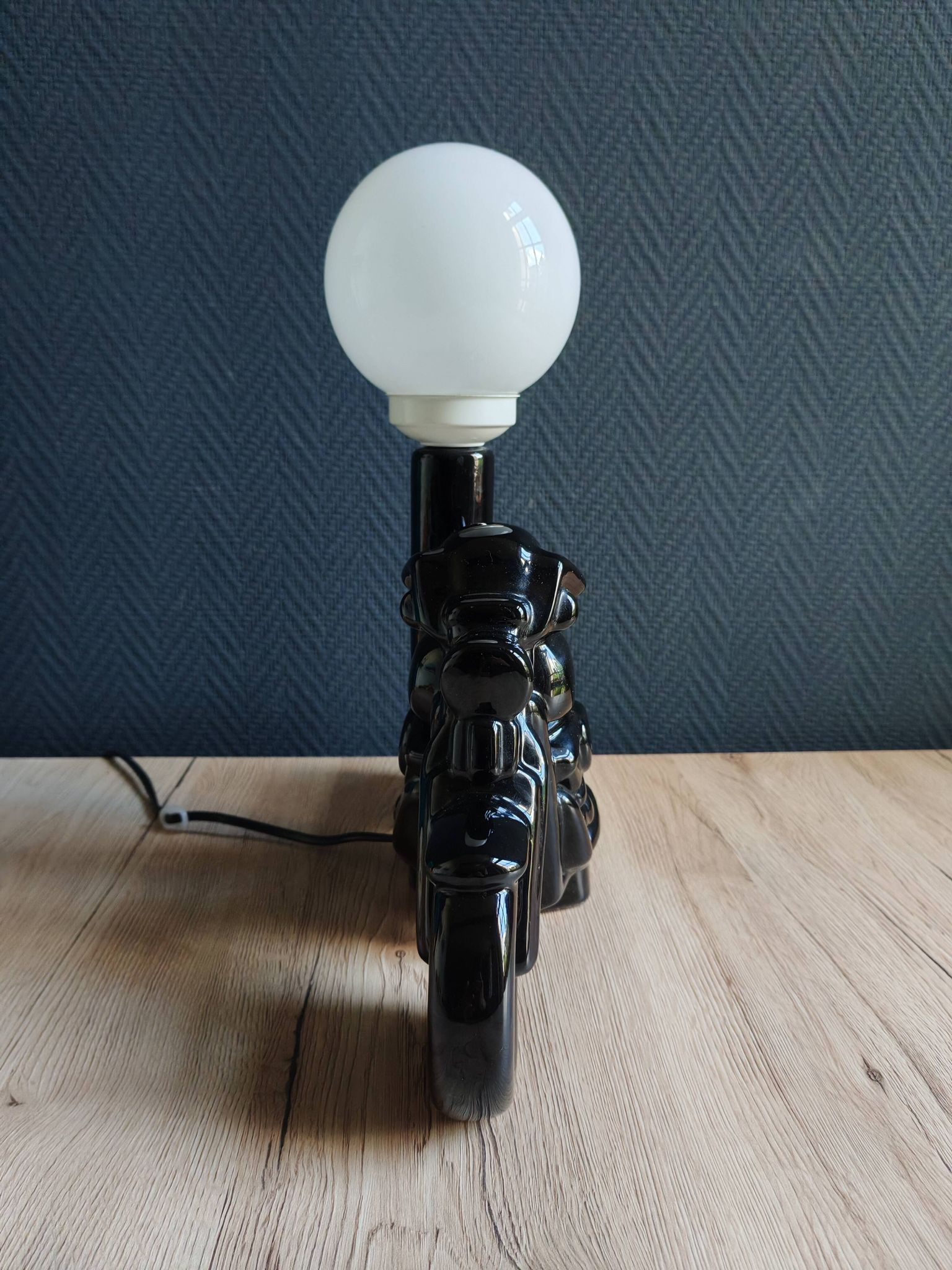 Vintage black ceramic motorcycle table lamp | Harley Davidson style