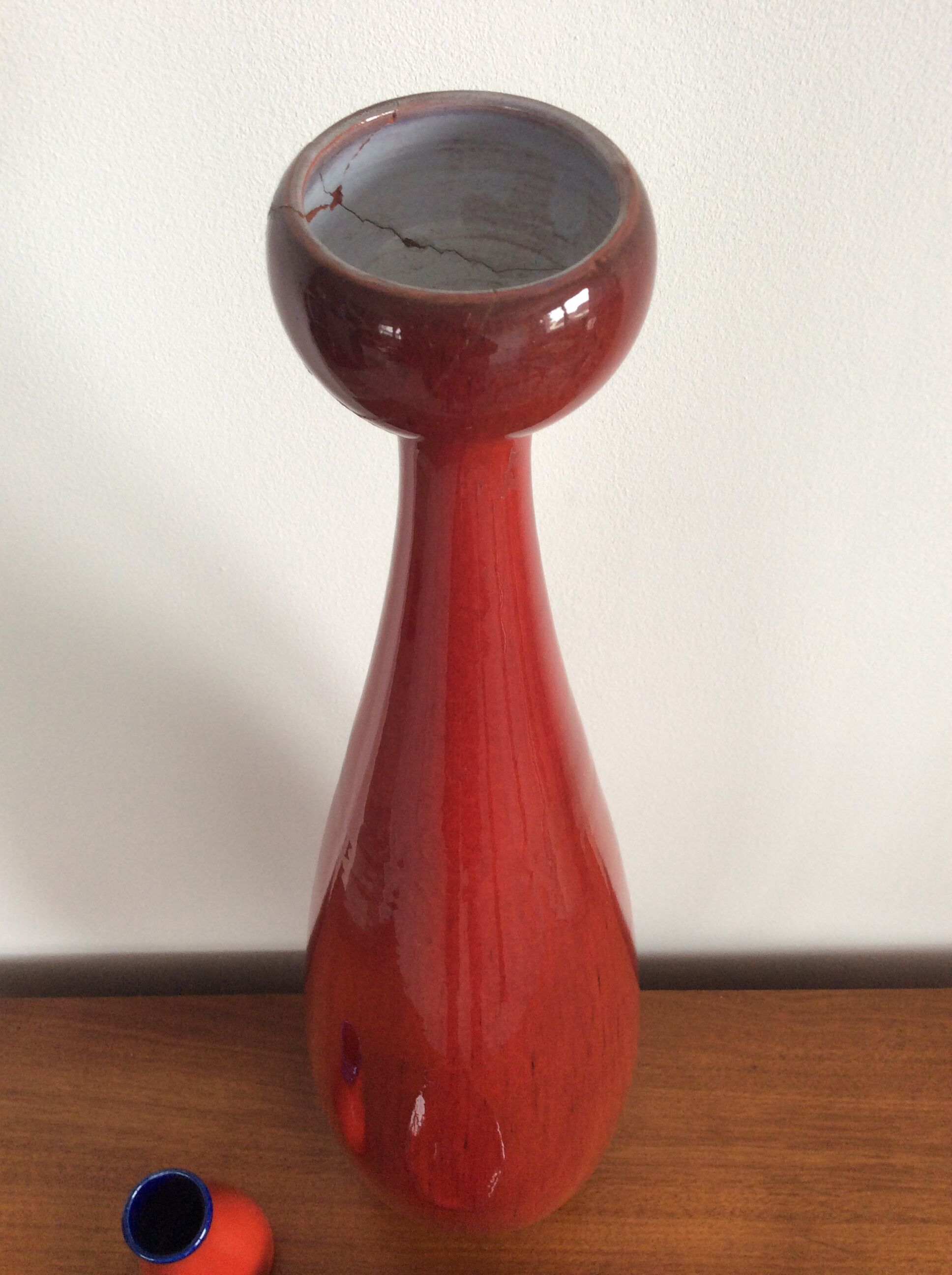 Série de 3 vases céramique rouge vintage des années 60-70