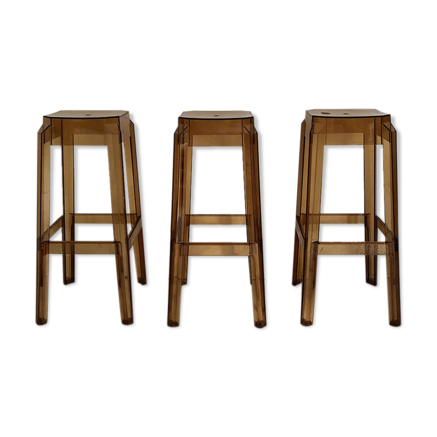 Ensemble de 3 tabourets de bar vintage 1970 en plexiglas ocre