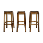 Set of 3 vintage 70's bar stools in ochre plexiglas