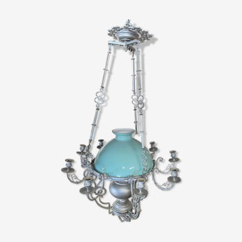 Grey chandelier with green opaline