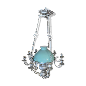 Grey chandelier with green opaline