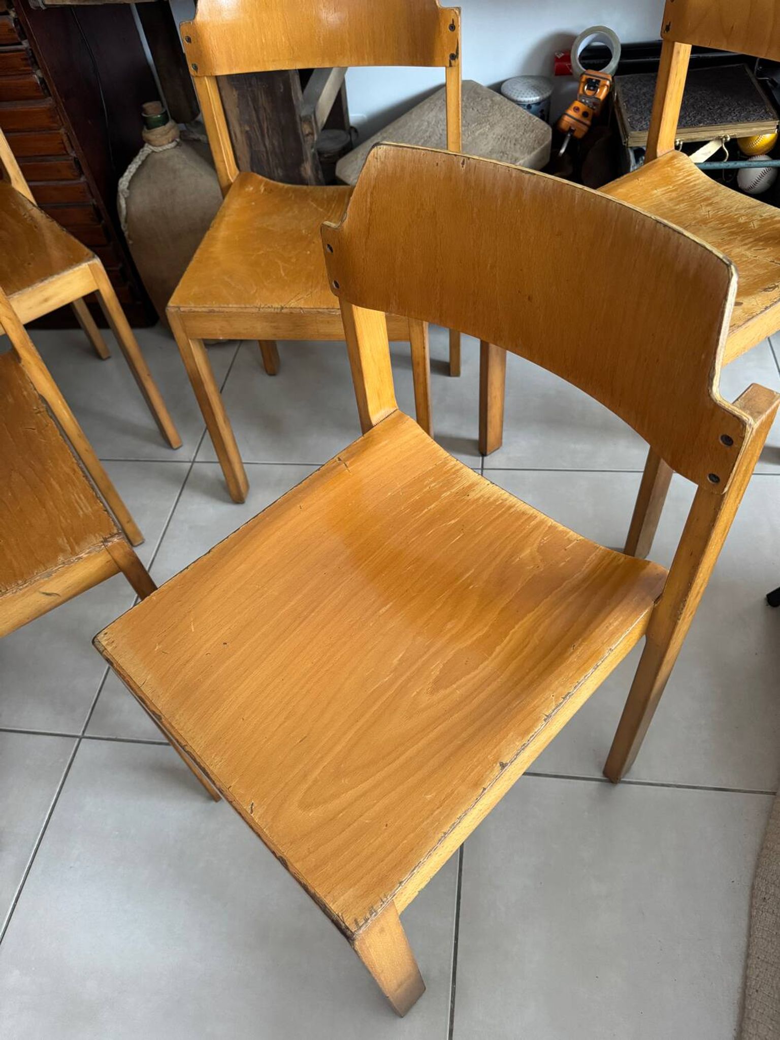 5 chaises empilables vintage — Rainer Schell  Schlapp Möbel 1960s