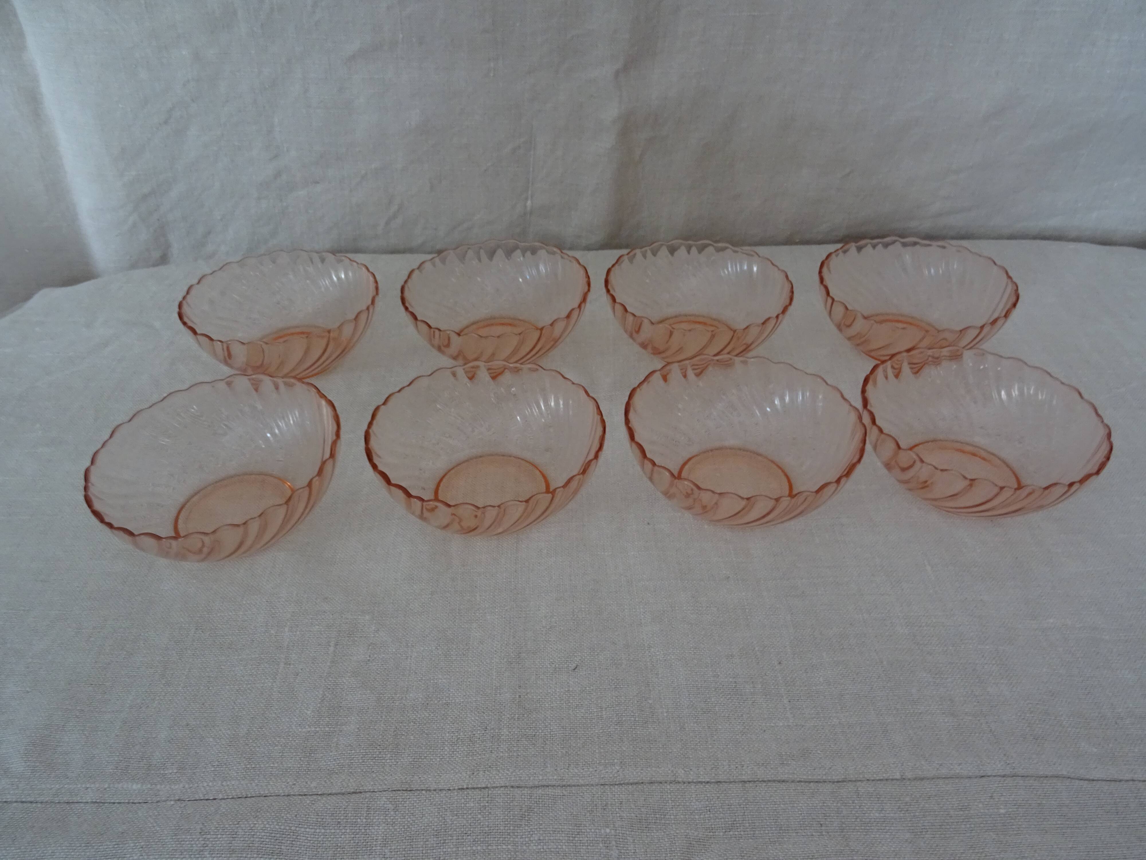 8 rosaline cups arcoroc twisted pink glass