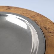 Italian Burl Wood & Steel Ashtray in the Style of Tomasso Barbi, 1970s