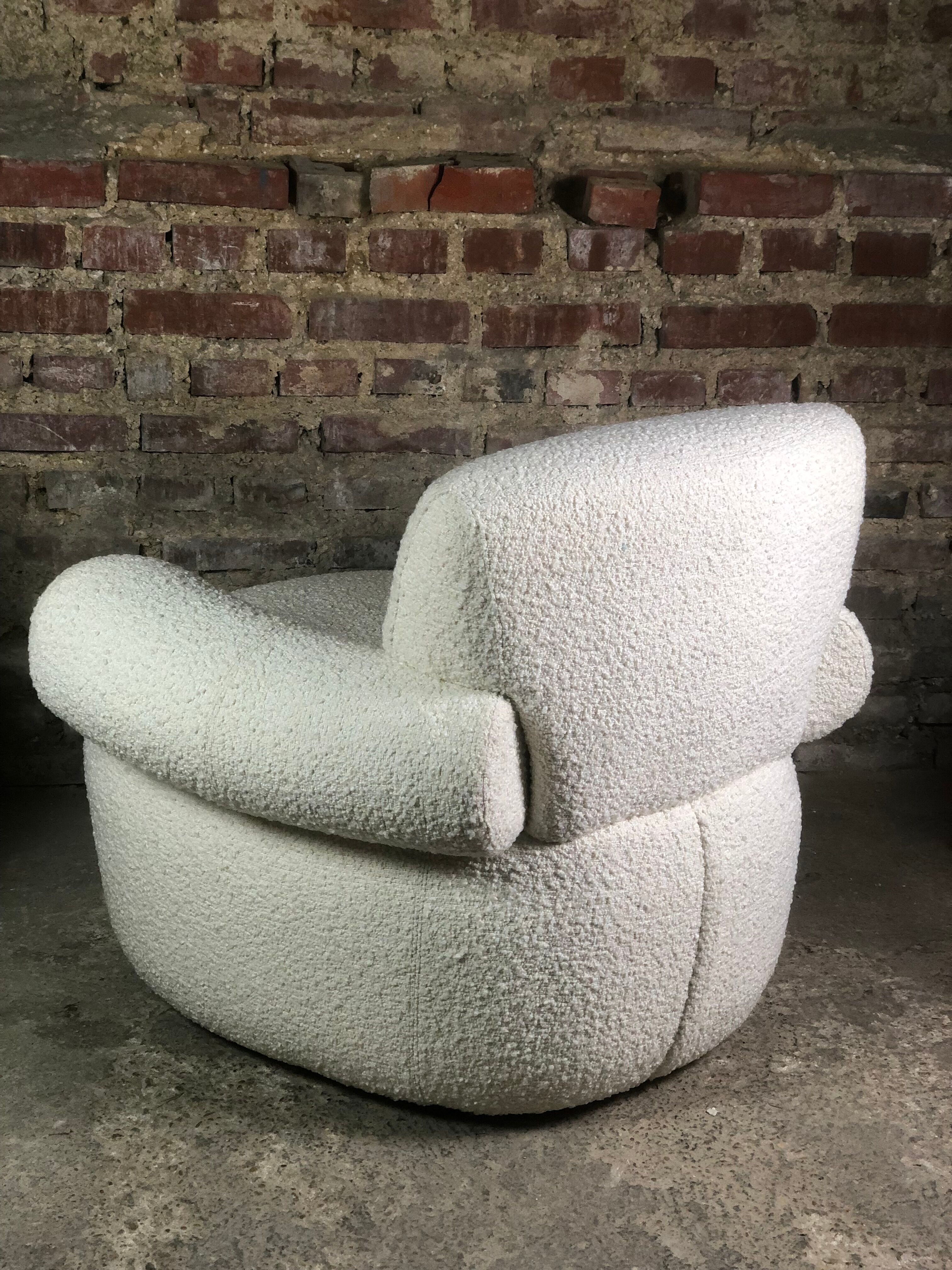 Armchairs (the pair) ecru in curly wool