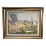 Old Oil Painting on Cardboard Landscape Provence Italy Mediterranean Caucasus So
