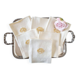 6 Serviettes en tissu de coton avec anagramme "GB", jaune clair, broderie damassée.
