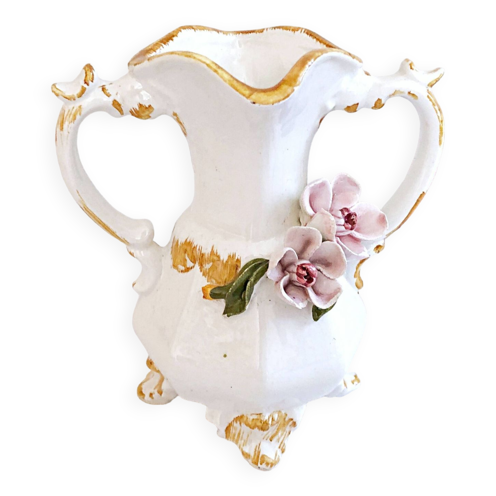 Amphora-shaped earthenware vase with floral slip BASSANO Italy