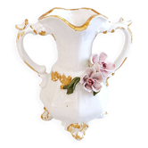 Vase faïence forme amphore à barbotine florale BASSANO Italie