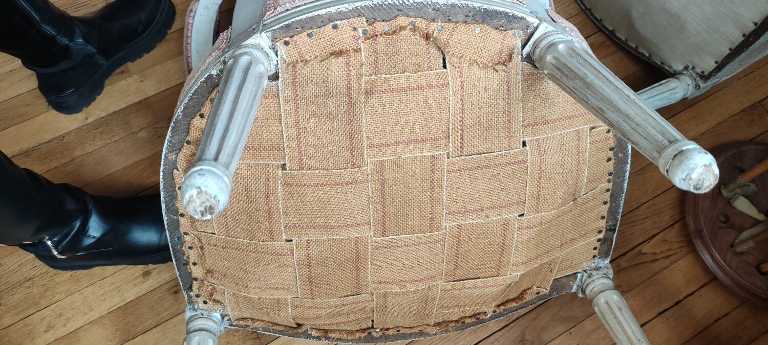 Pair of Louis XVI style medallion armchairs