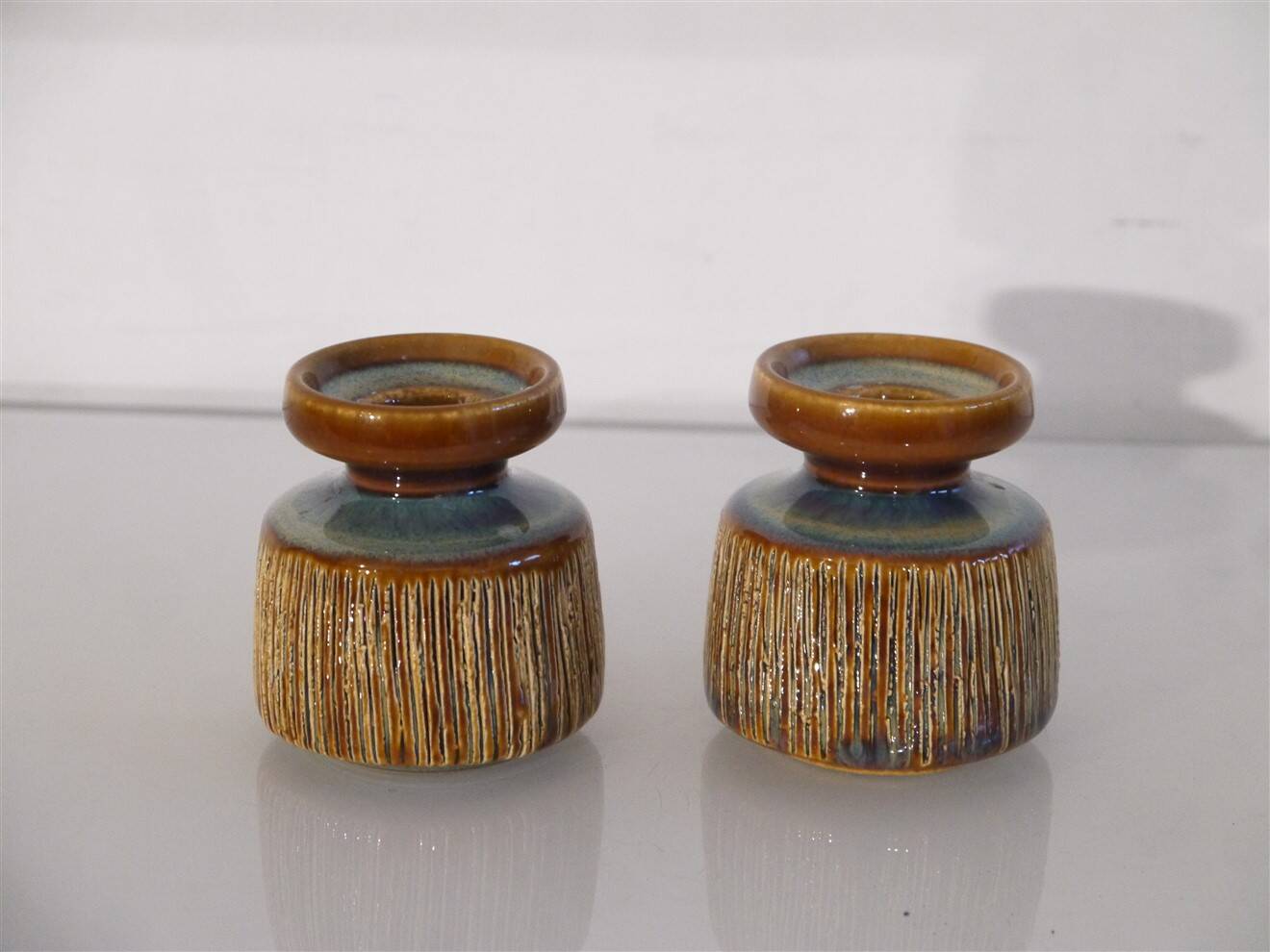 Pair of Danish ceramic candle holders by Soholm.