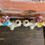 Pair of Double Candelabra Candle Holders CAPODIMONTE Polychrome Ceramic