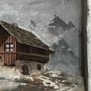 Tableau alpin vintage en bois sculpté et peint