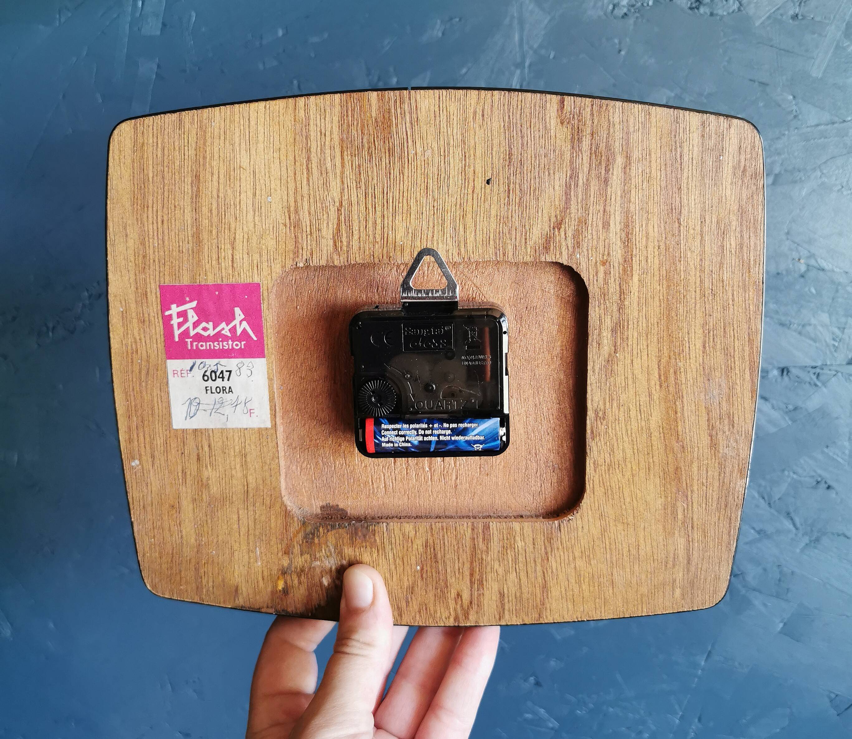 Vintage formica clock silent rectangular wall clock "Flash gray white"