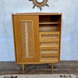 🌿 Vintage wood & cane wardrobe – Scandinavian style ✨