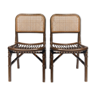 Pair of bamboo chairs with webbing back, Dutch 1970s