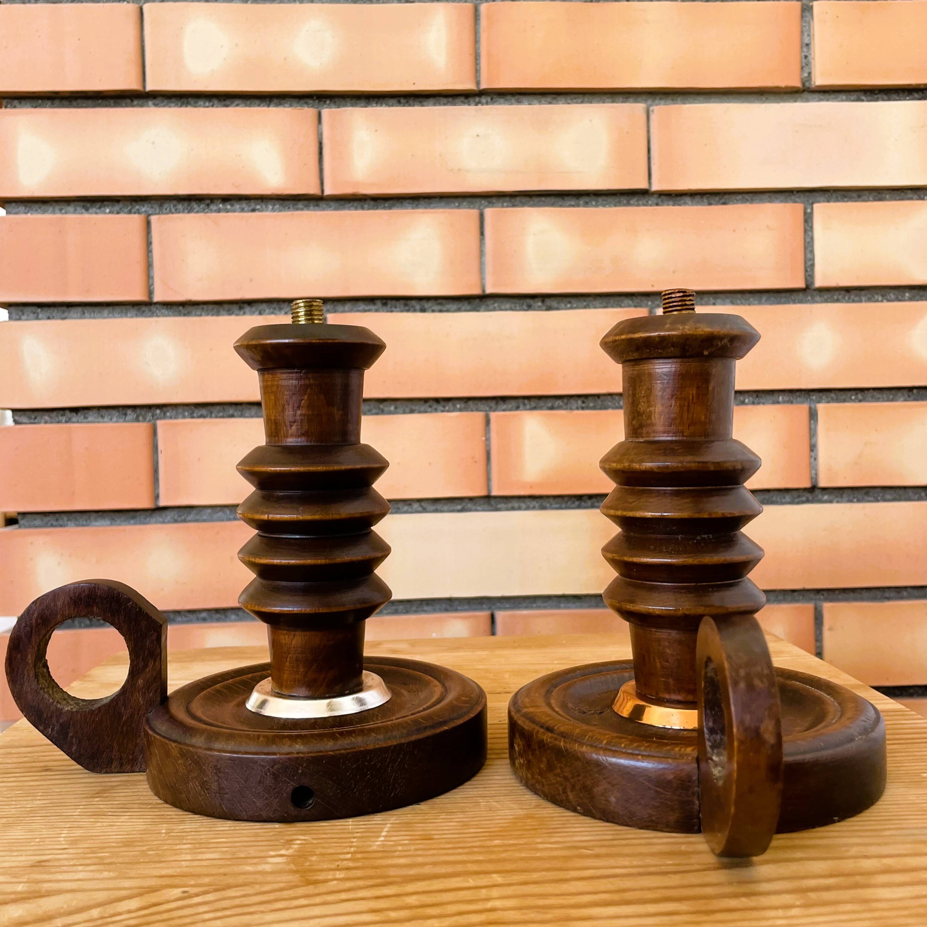 Pair wooden table lamps with handles