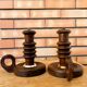 Pair wooden table lamps with handles