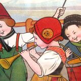 Framed engraving: The Children of Holland, Dog and Cat