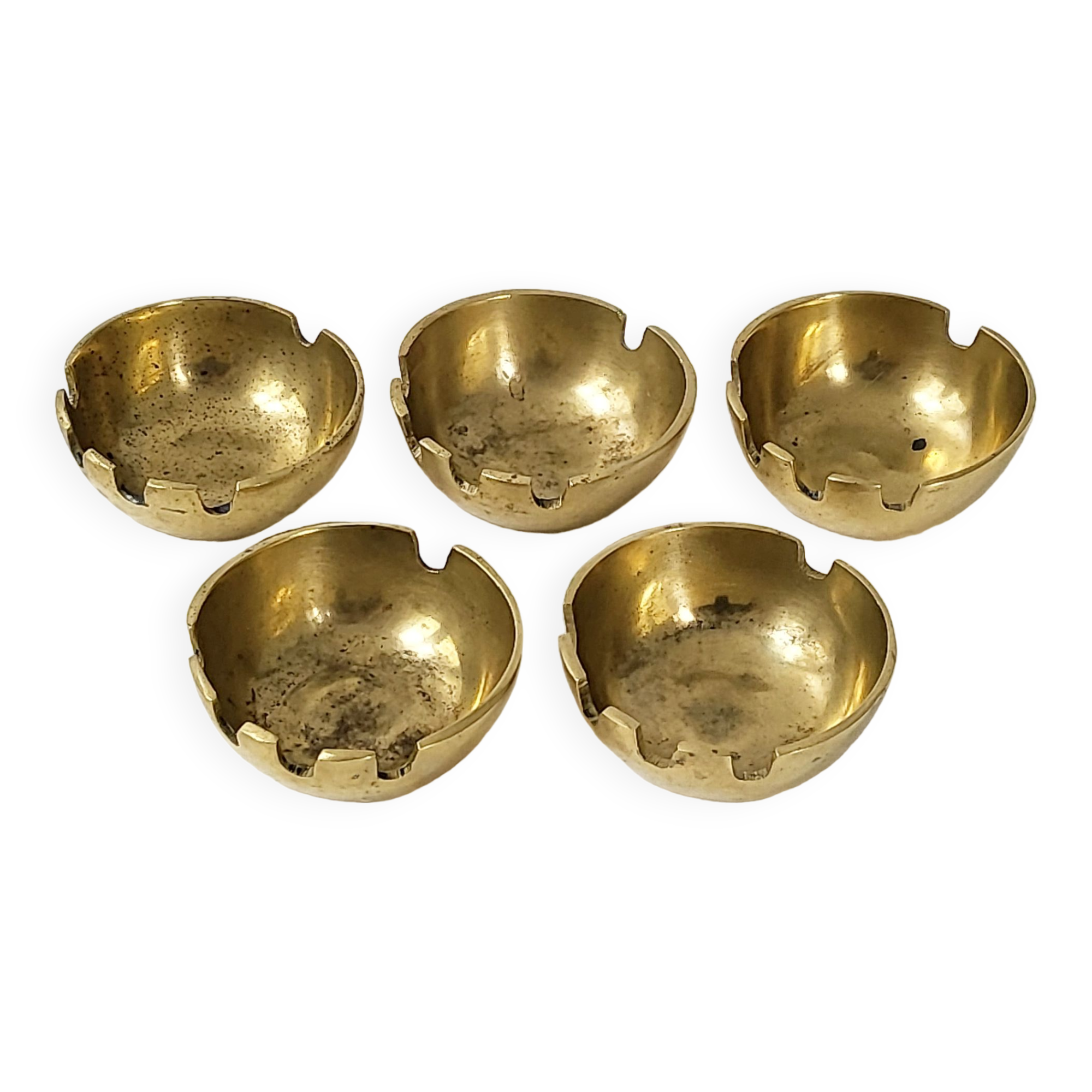 5 vintage ashtrays in gilded brass 1960