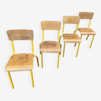 4 vintage industrial school chairs for communities mullca delagrave tube & wood french school chair
