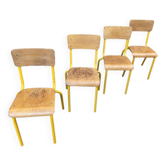 4 chaises industrielles école vintage collectivités mullca delagrave tube & bois