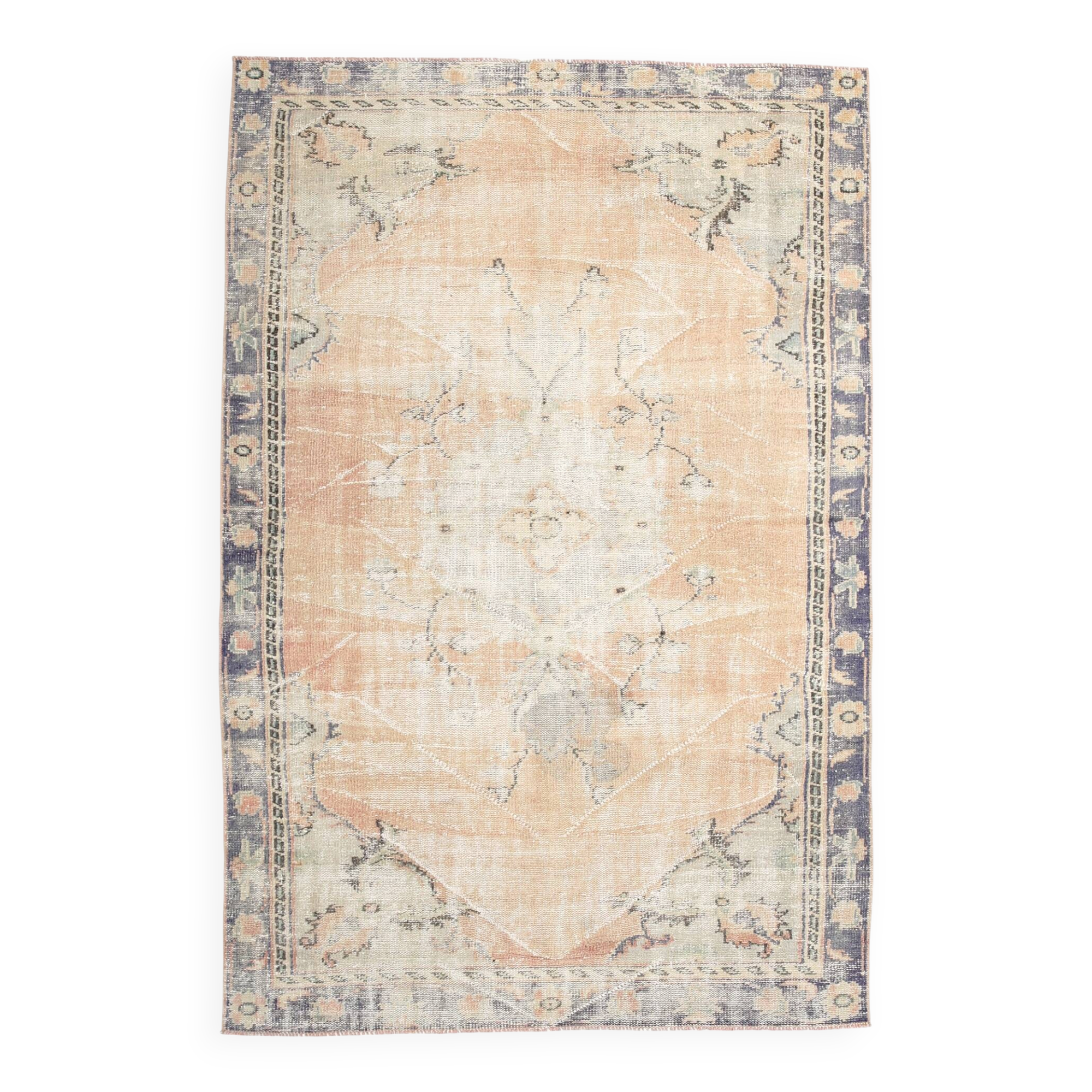 5x8 Peach & Blue Classic Pattern Turkish Vintage Rug, 168x250Cm
