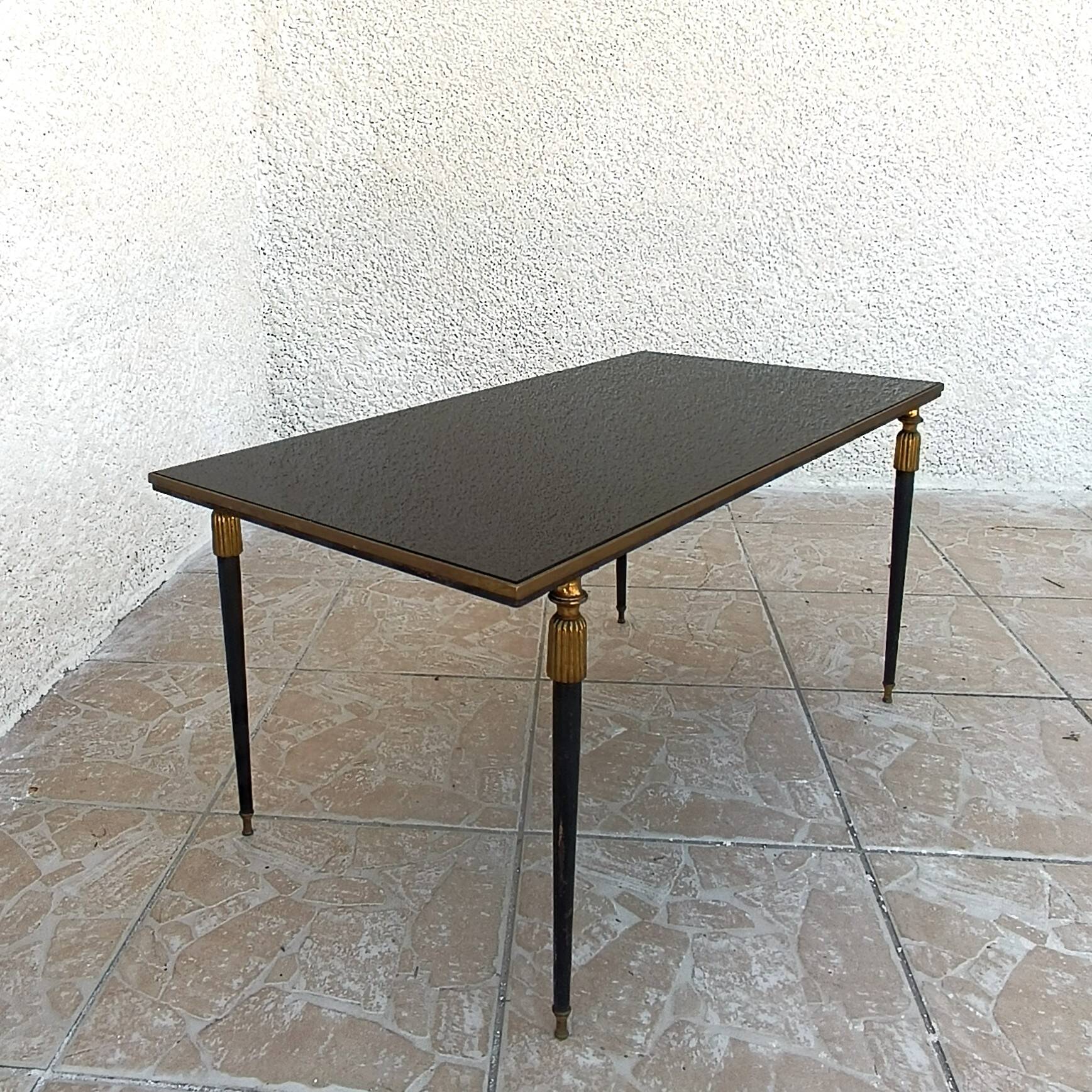 1960s metal and smoked glass coffee table