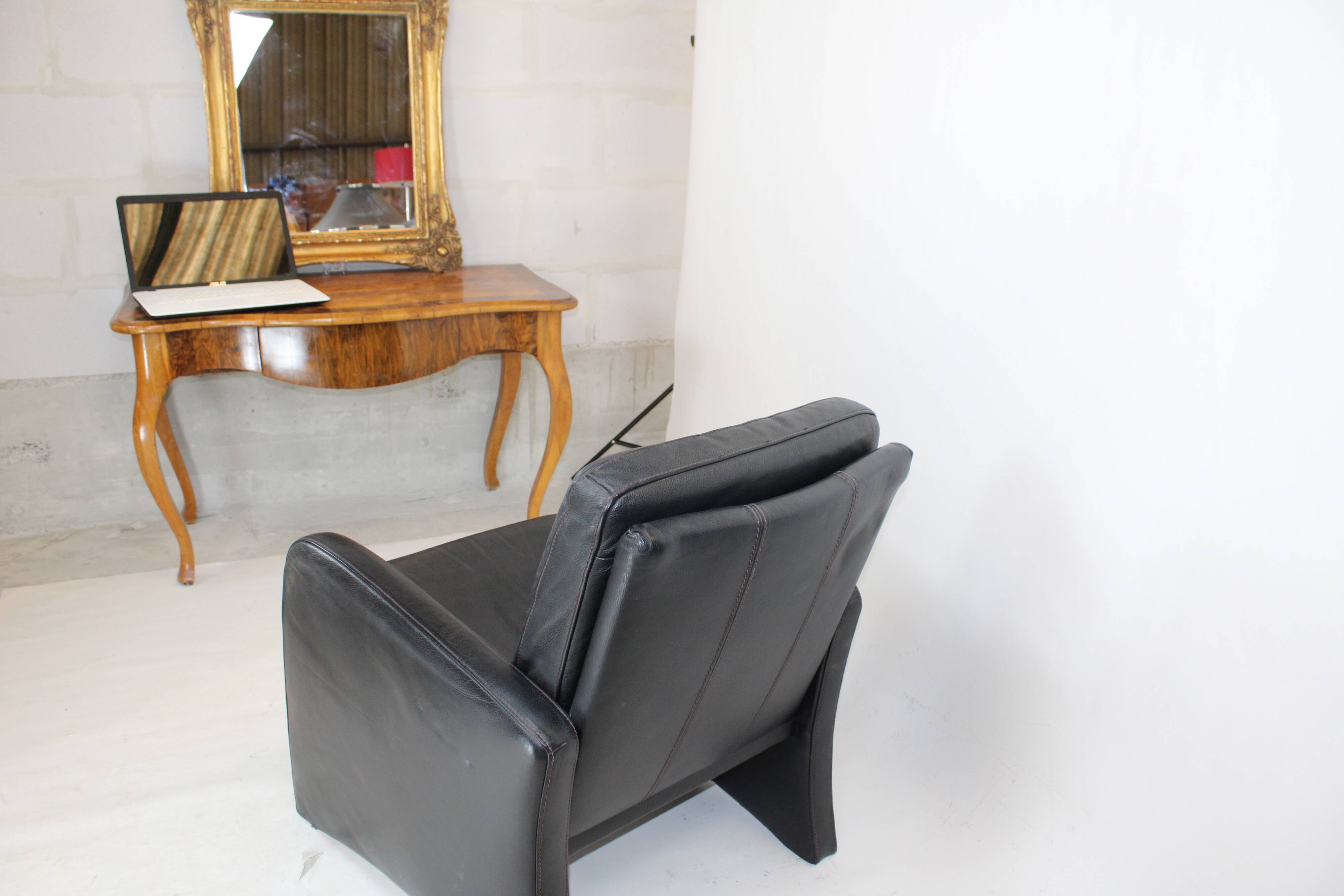 Black leather armchair 1970 Germany